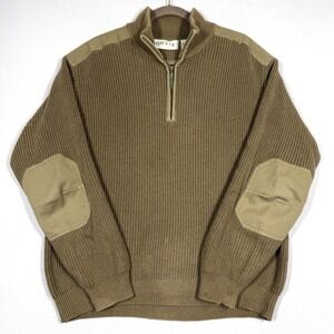 Orvis Sweater Mens Large Military Elbow Patch Mock Neck 1/4 Zip Fisherman Ribbed